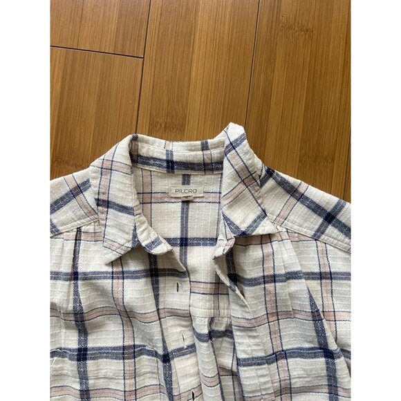 Pilcro for Anthropologie Shirt Button up Plaid Metallic Long Sleeve - Women Sm - Picture 3 of 5